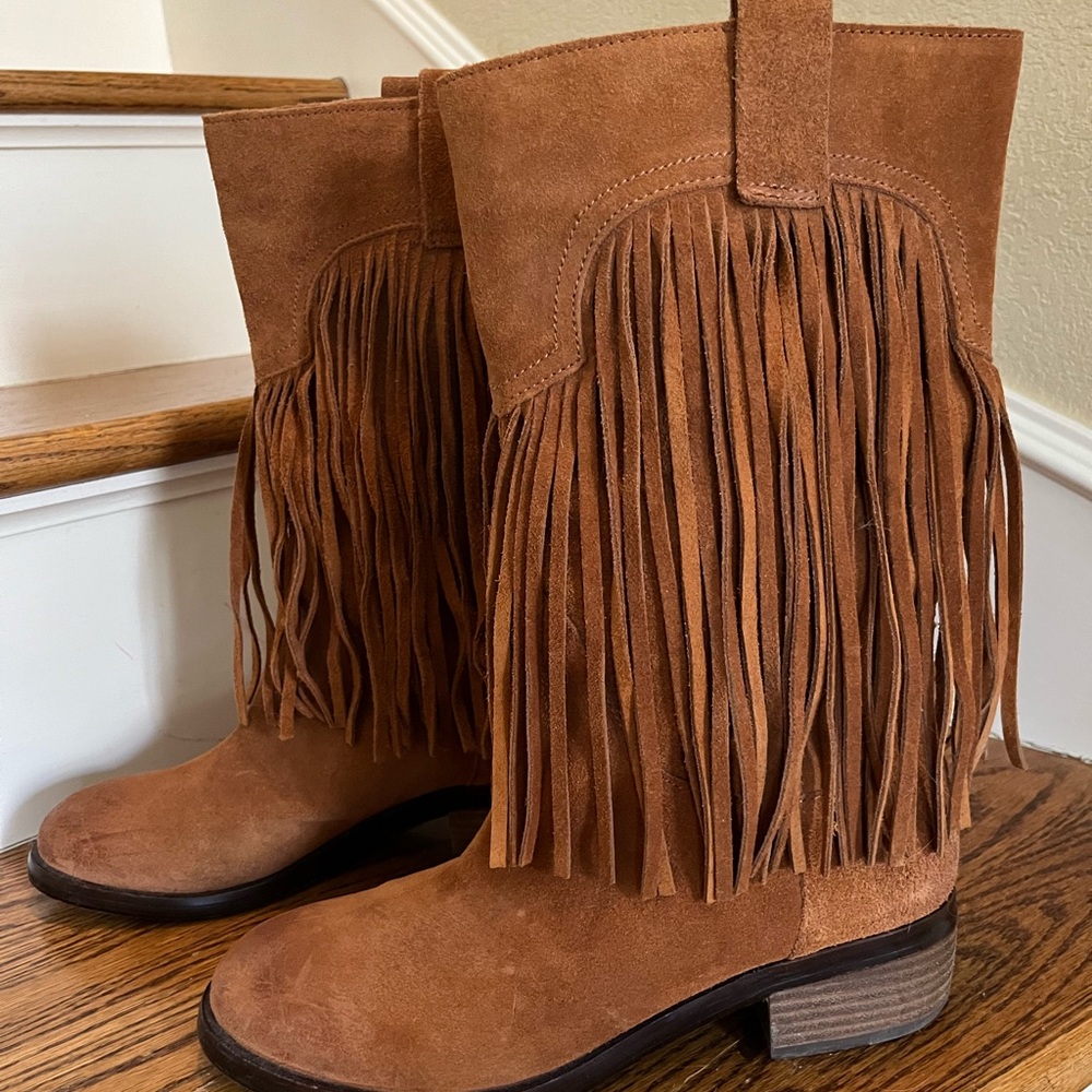 Lucky Brand Caleb suede fringe half calf boots size 8